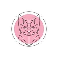 Geometric vector animal cat head on pink background.