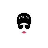 Policewoman silhouette in glasses and cap. Vector illustration.