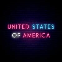 United States of America neon sign. Bright light signboard. vector