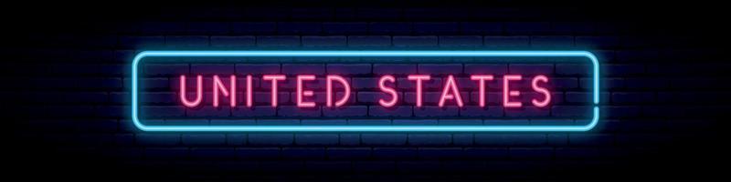 United States neon sign. Bright light signboard. vector