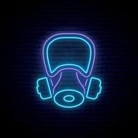 Neon gas mask sign. Protective respirator symbol in neon style. vector