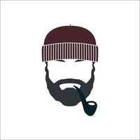 Portrait of bearded old sailor with tobacco pipe. vector