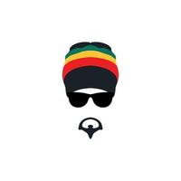 Man wearing rastafarian hat icon in flat style. vector