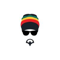 Man wearing rastafarian hat icon in flat style. vector