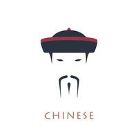 Avatar of a China Emperor. Chinese man with mustache and tradition hat. vector