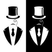 Gentleman in tuxedo and vintage hat. Black and white design. vector