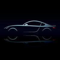 Blue light silhouette sport car on black background. vector