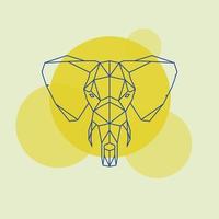 silueta de líneas geométricas de cabeza de elefante aislado en un círculo amarillo. vector