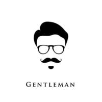 Gentleman portrait. Man with hairstyle, mustache and eyeglasses. vector