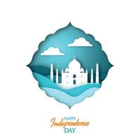 Greeting card with Indian landmark Taj Mahal in origami style vector