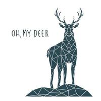 Polygonal Deer Print with lettering. Scandinavian style poster. vector