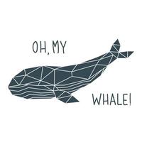 Whale print in polygonal style. Geometric marine animal poster. vector