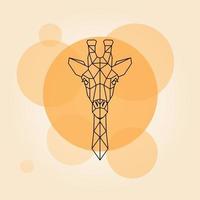 Giraffe head geometric lines silhouette isolated on a orange circle. vector