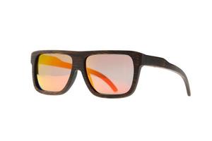 Wooden dark brown sunglasses with orange lenses photo