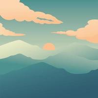 sun and mountains with clouds background vector