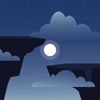 cliffs and clouds and night with moon background vector