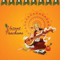 Creative illustration of goddess saraswati happy vasant panchami vector