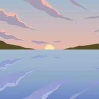 sun in between mountains and sea background vector