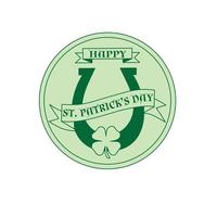 Feliz día de San Patricio etiqueta circular con herradura verde y trébol