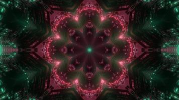 Green, red, pink, and white lights and shapes kaleidoscope 3d illustration for background or wallpaper photo