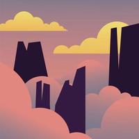 cliffs between clouds background vector