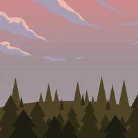 landscape of pine trees and purple sky background vector