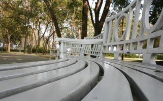 Fisheye view of a park bench photo