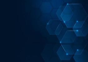 Abstract technology futuristic hexagon overlapping pattern with blue light effect on dark blue background. vector