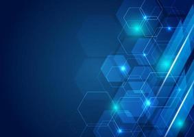 Abstract technology futuristic hexagon overlapping pattern with blue light effect on dark blue background. vector