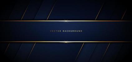 Banner dark blue geometric diagonal background with golden line and space for text. Luxury style. vector