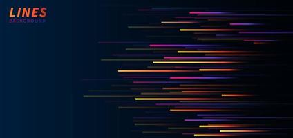 Abstract colorful horizontal speed lines on dark blue background. Technology style. vector