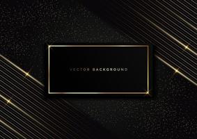 Abstract frame stripes golden lines diagonal overlap on dot gold glitter black background. Luxury style. vector