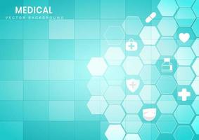 Fondo de patrón hexagonal azul abstracto concepto médico y científico y patrón de icono de atención médica. vector