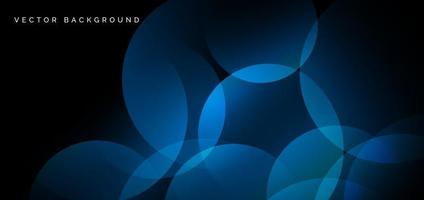 Abstract blue geometric circles overlapping on black background. Technology concept. vector