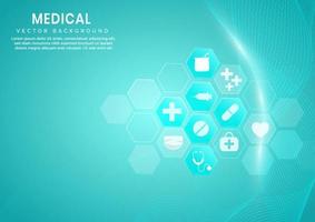 Abstract blue hexagon pattern and wave lines background.Medical and science concept and health care icon pattern. vector