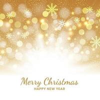 Christmas golden background of snowflakes and bokeh. vector