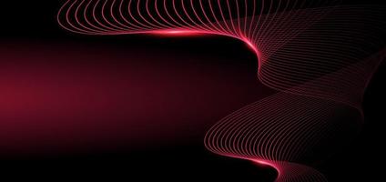 Abstract glowing wave red lines on dark background. Technology concept. vector