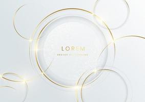 Abstract gold circles lines overlapping on white background. vector