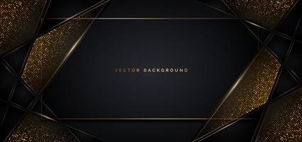 Abstract template dark geometric oblique with golden line layer decoration glitter dot on dark background. Luxury style. vector