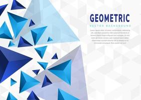 Abstract blue triangles geometric shape on white grey background with copy space. vector