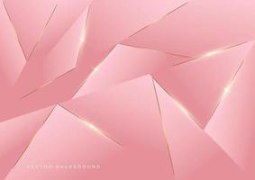 Abstract triangles pink design geometric background decor golden lines with copy space for text. Luxury style. vector