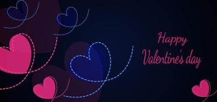 fondo del día de san valentín. corazones rosa y azul con línea de corazones sobre fondo azul oscuro con espacio para copiar texto. concepto de San Valentín. vector