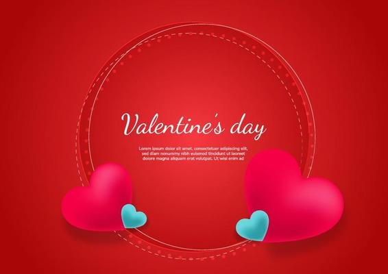 Valentine's day background. Hearts pink and blue on red background with space for text.