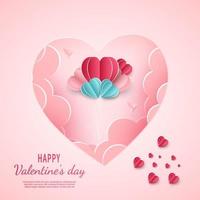 fondo del día de san valentín. Corazones tarjeta de corte de papel rosa y azul sobre fondo azul. plano de decoración con espacio para texto. vector