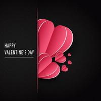 Valentine's day background. Heart paper cut pink minimalistic on black background with copy space for text. vector