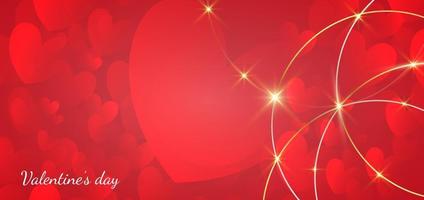 Valentine's day background. Hearts red overlapping with circle border gold and light effect. vector