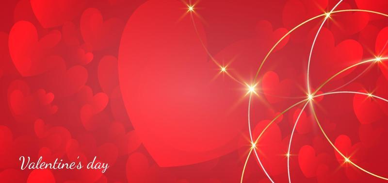 Valentine's day background. Hearts red overlapping with circle border gold and light effect.