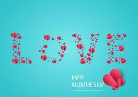 Valentine's day background. Abstract background. Hearts red paper cut card on light blue backgroungd. Design for valentine's day festival. vector