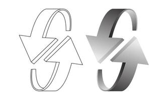 Arrow black line doodle and 3D direction recycle on white background vector  illustration.