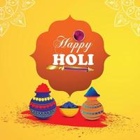 Holi background concept with color gun, mud pot with color and color bowl vector